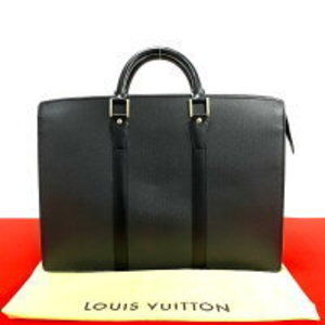Louis Vuitton Porte Cuman Rosin Taiga Leather Business Briefcase Black